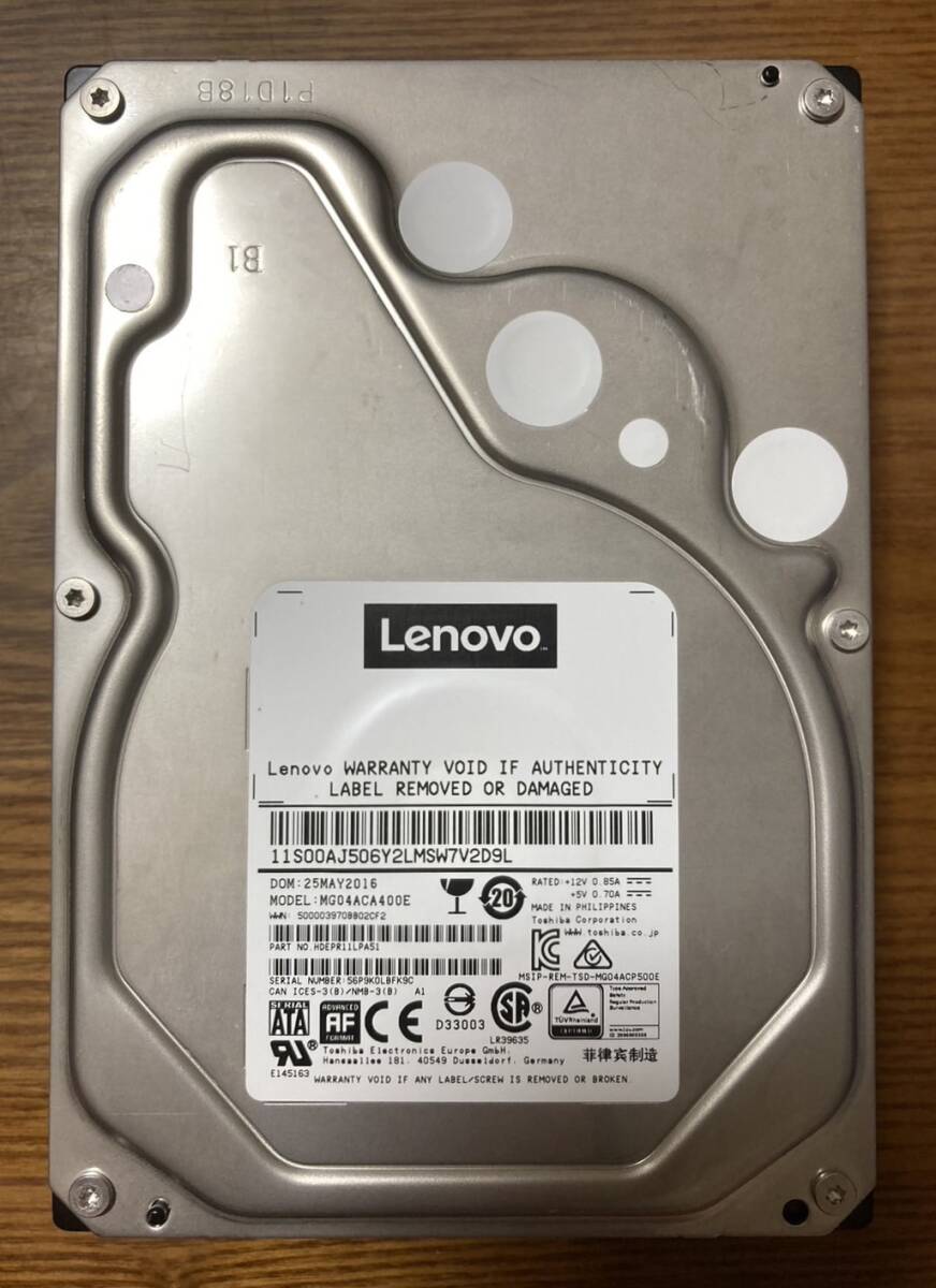 【状態◎】東芝 Toshiba MGシリーズ MG04ACA400E 3.5インチHDD 4TB(エンタープライズ向けHDD)拍卖