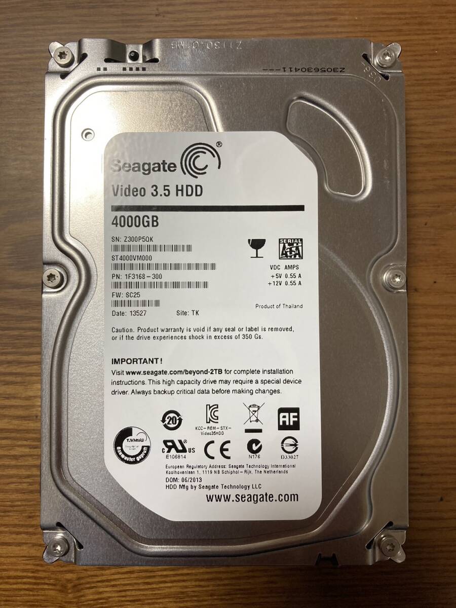 【状態◎】Seagate シーゲート Video 3.5 HDDシリーズ ST4000VM000 3.5インチ HDD 4TB(ビデオ・レコーダに最適な・静音・低消費電力HDD)拍卖