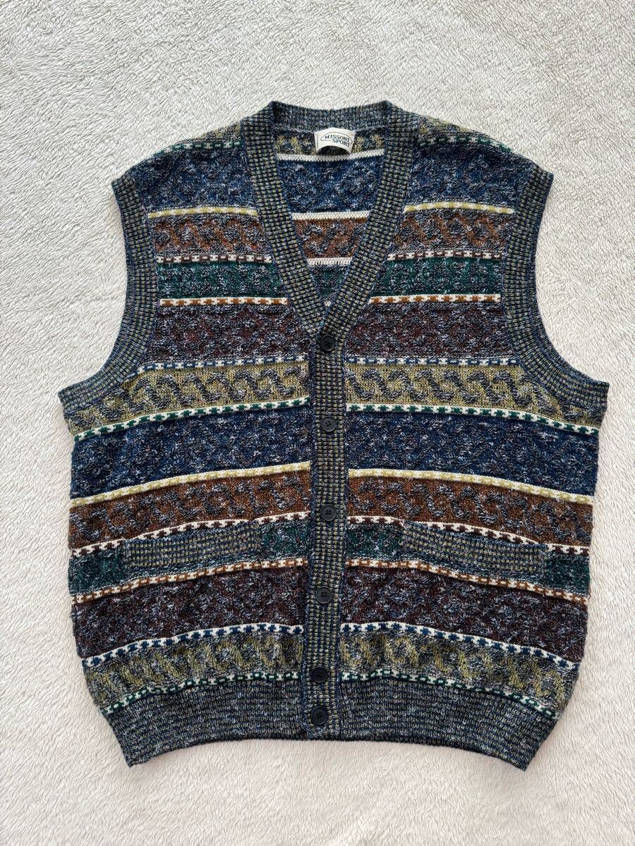 MISSONI SPORT size52 イタリア製ニットベスト メンズ ミッソーニ スポーツ ウール コットン セーター 拍卖