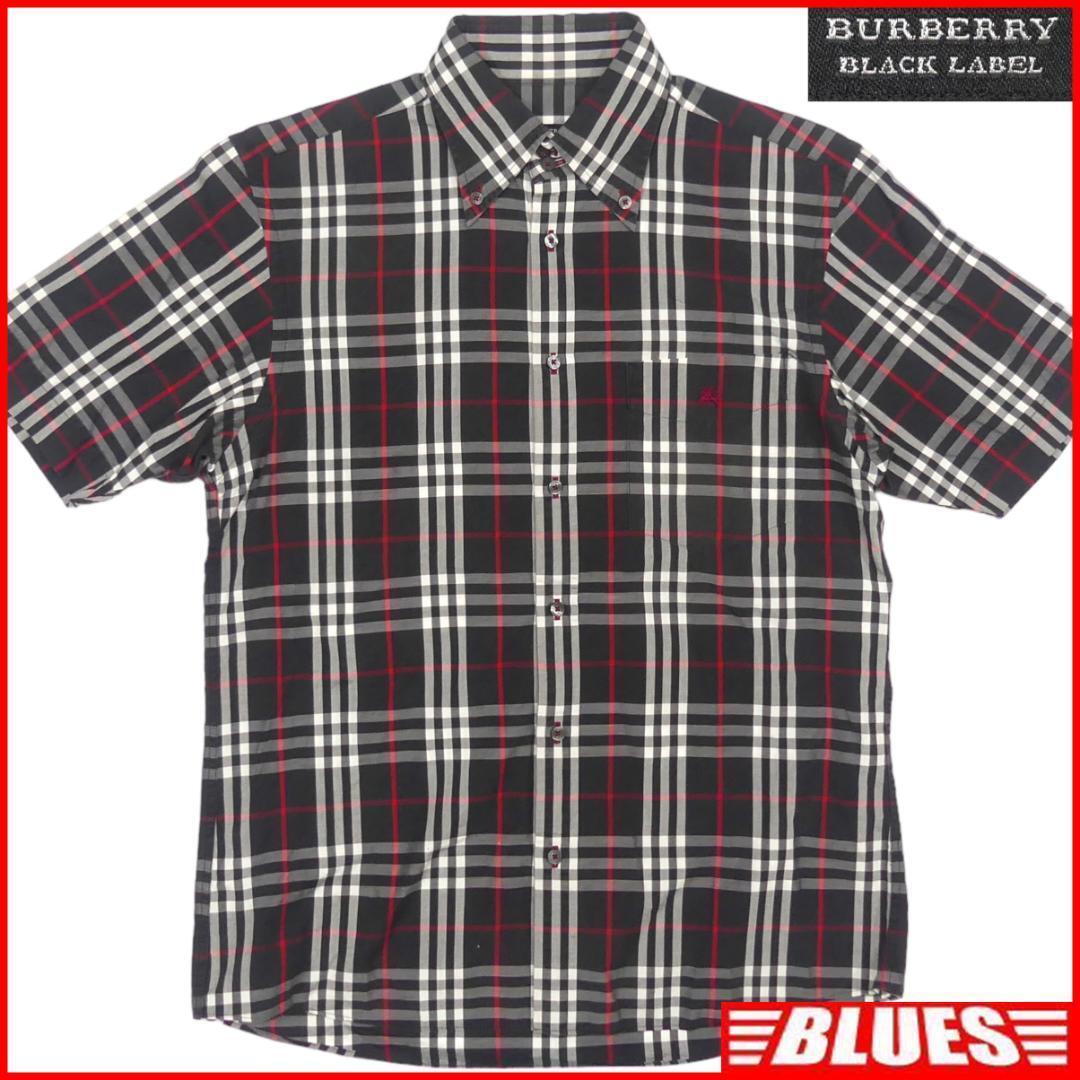 即決★BURBERRY BLACK LABEL★メンズM 廃版 シャツ バーバリーブラックレーベル 2 黒 ノバチェック 三陽商会 ナイト刺繍 半袖拍卖