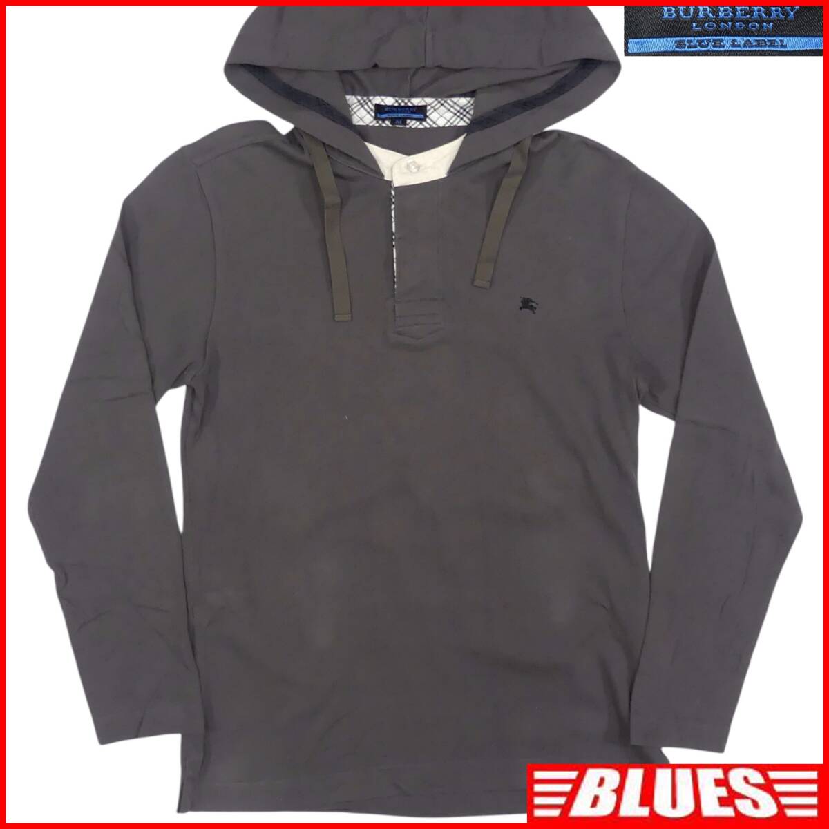 即決★BURBERRY BLUE LABEL★メンズ M 廃版 フーディー Tシャツ ロンT バーバリーブルーレーベル グレー 三陽商会 カットソー 長袖拍卖