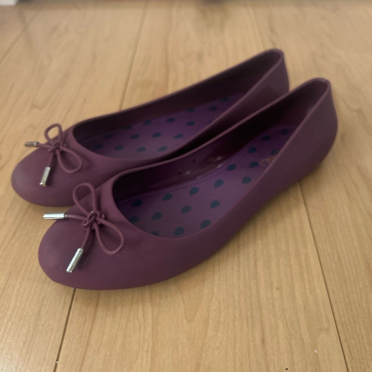 23 23.5 レディース パープル ピンク レインシューズ 雨 靴 シューズ パンプス バレエシューズ 可愛い オシャレ 秋拍卖