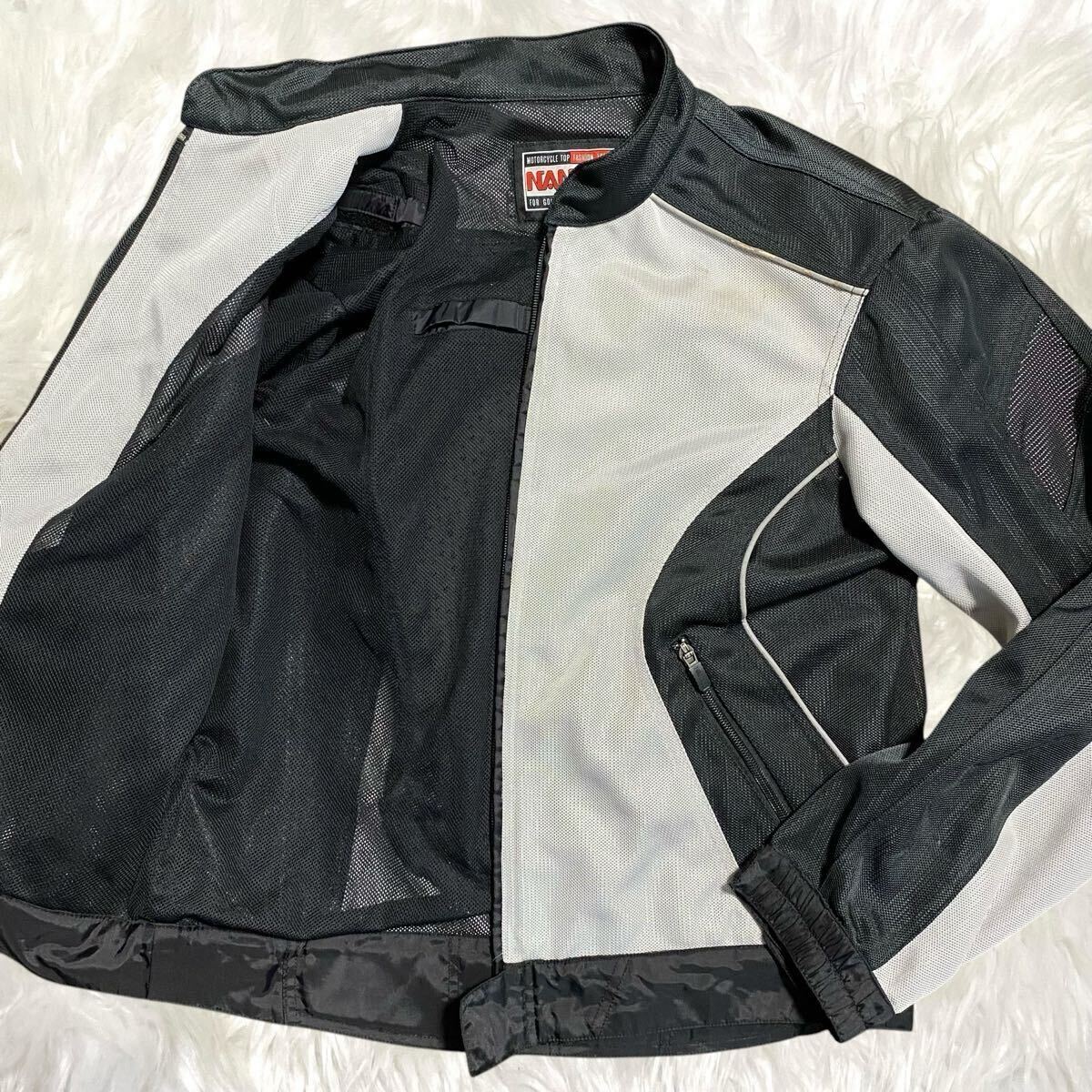 大きいサイズLL!! NANKAI ナンカイ バイクジャケット メッシュ ブラック ホワイト メンズ XL ツーリング プロテクター 肩 背中拍卖