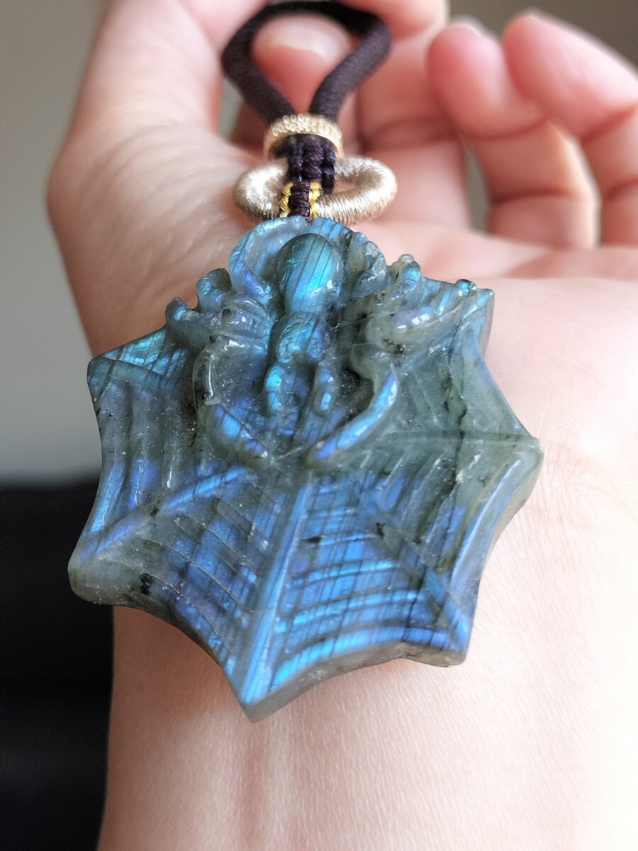 キラキラ ラブラドライト 天然石 蜘蛛 ストラップ キーホルダー拍卖