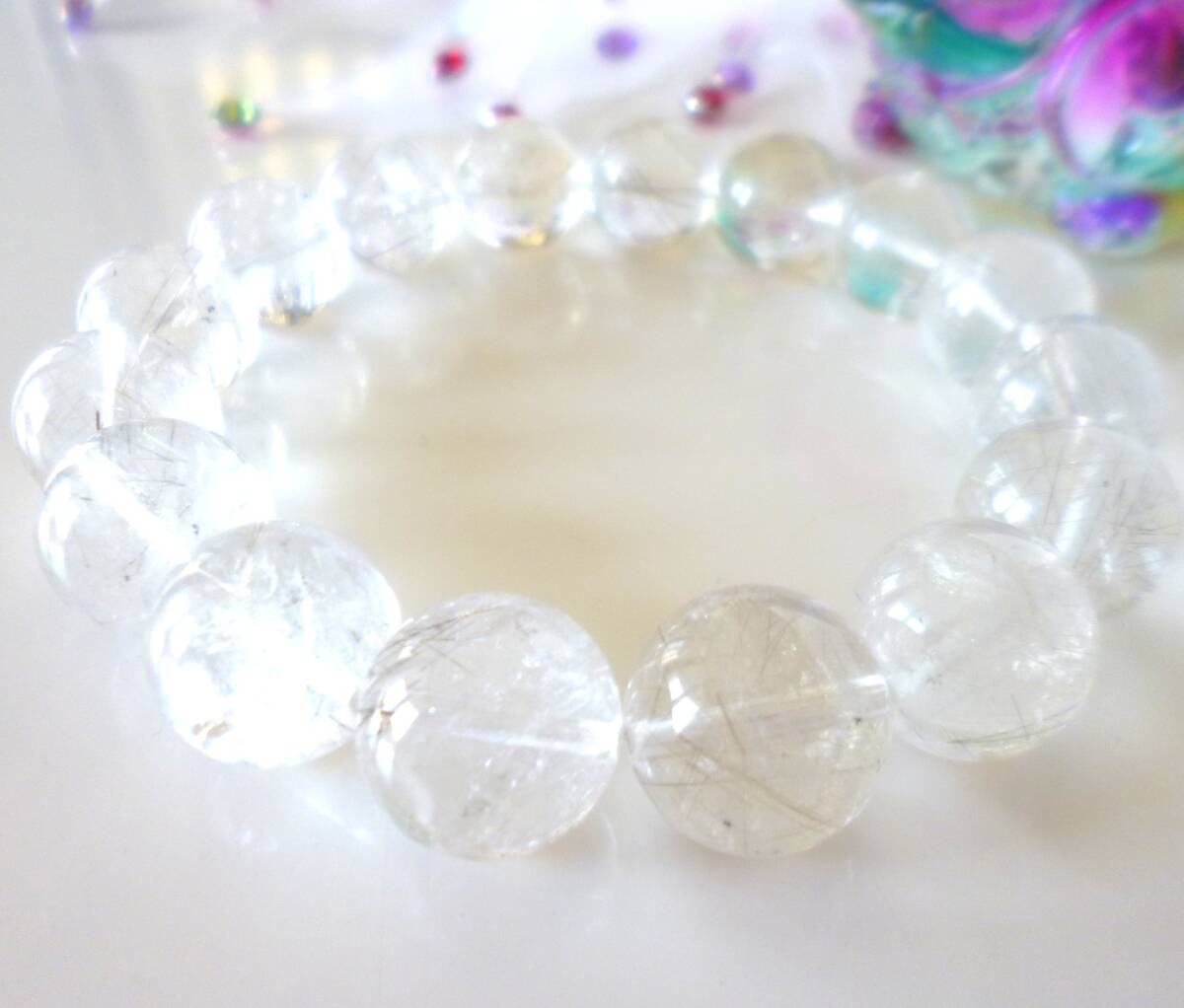 ☆1点もの☆金運☆開運☆成功運☆金運保持安定☆サポートストーン☆銀針水晶☆シルバー・ルチルクォーツ☆大珠13mm☆17cm☆45g拍卖