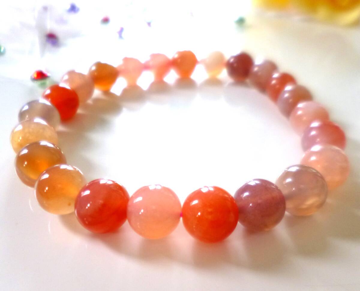☆元気パワー☆疲労回復☆ビタミンカラー☆活力アップ☆かわいい☆オレンジピンクボツワナカルセドニー☆ ☆8.5mm☆ ☆17cm☆拍卖