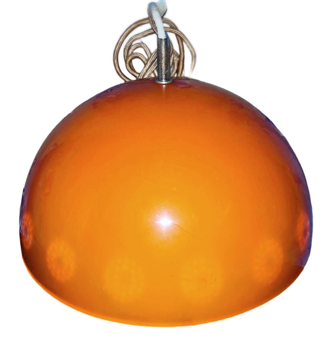 オレンジ ドーム型 ペンダント ライト 昭和 レトロ 天井 照明 電気 ファンシー ミッドセンチュリー ビンテージ ヴィンテージ ポップ 傘拍卖