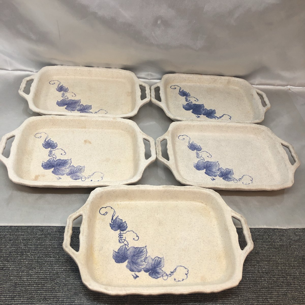 【中古/現状品/KSS】sekisui セキスイ FIRE PROOF プレート 長方形皿 持ち手付 約25cm×16.5cm 陶器 洋食器 5客セット MZ0303拍卖