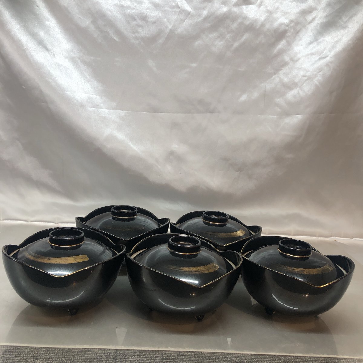 【長期保管/現状品/KSS】懐石 蓋付 煮物鉢 鉢器 蓋物 陶器 径約13cm 和食器 5客セット 1客カケあり MZ0303拍卖