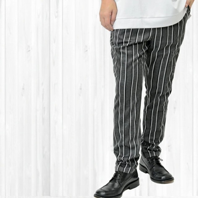 ストレッチストライプ テーパードパンツrv7504 テーパードパンツ ポンチ素材 ストレッチ 新品 グレー L拍卖