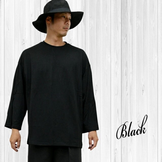 1円スタート メンズ カットソー メンズ 長袖 9分袖丈 Tシャツ tシャツ クルーネック rv7520 新品 ブラック L拍卖