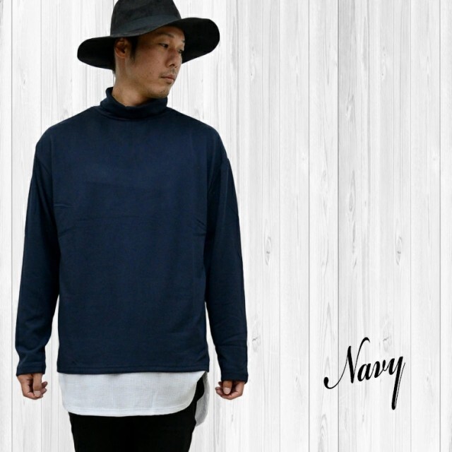 1円スタート ビックシルエット タートルオーバーサイズニット rv7507 セーター メンズ 新品 ネイビー M拍卖