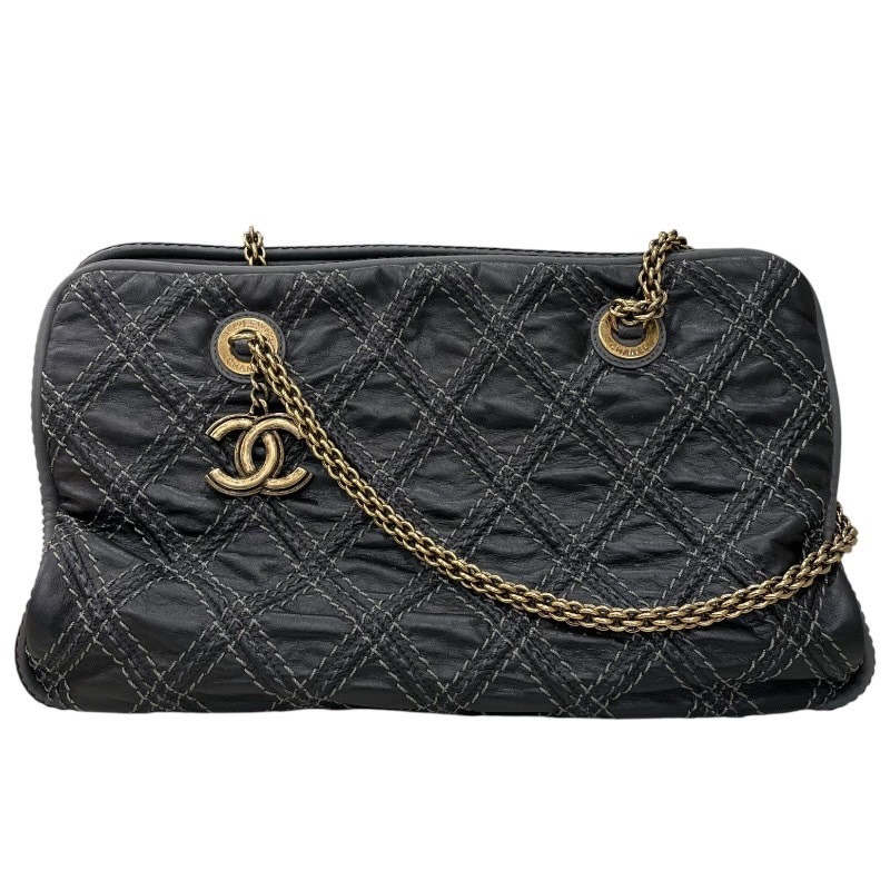 シャネル CHANEL チェーンショルダー 15番台 ブラック ゴールド金具 カーフ ショルダーバッグ レディース 中古拍卖