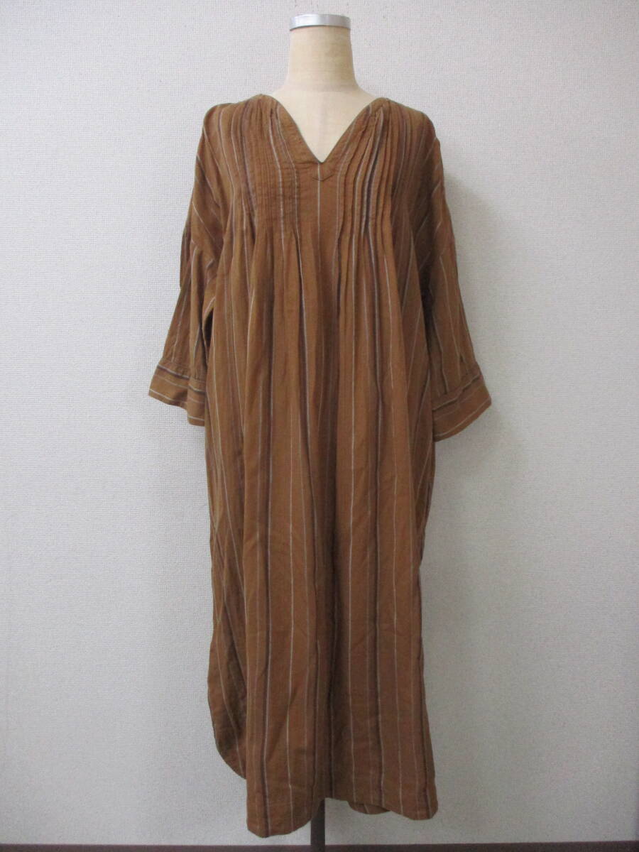 milo ユナイテッドアローズ レディース ワンピース Vネック 七分袖位 ブラウン系・ストライプ インド製拍卖