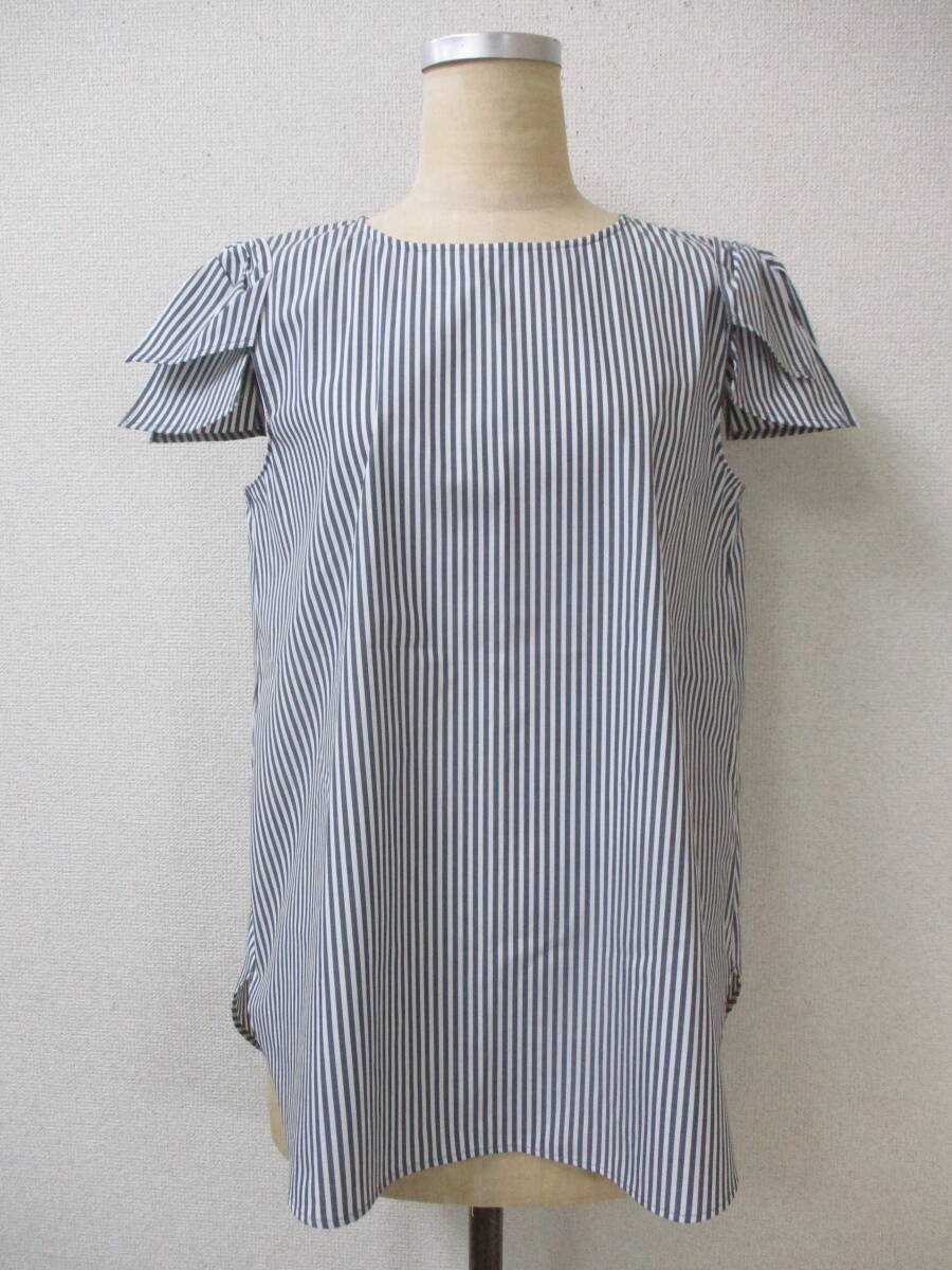 ストロベリーフィールズ STRAWBERYーFIELDS レディース チュニック ノースリーブ ホワイト・グレー ストライプ 日本製拍卖
