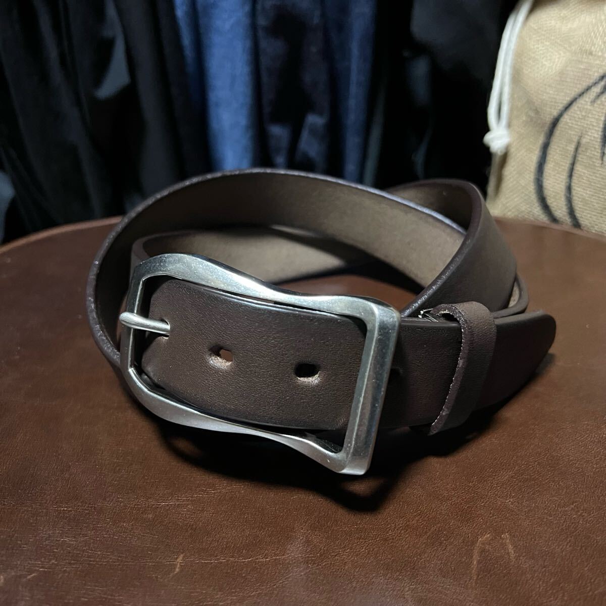 ★お値下げ不可★栃木レザー ギャリソンバックル レザーベルト 本革 35mm ダークブラウン ソフトレザー レザー 牛革 茶拍卖