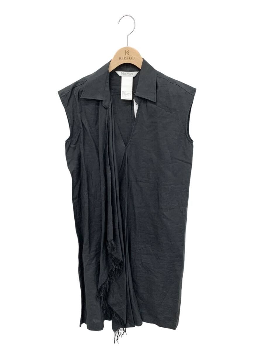 Max Mara マックスマーラ ワンピース 36 ブラック 麻 レザーベルト付き フリンジ IT66PY0QVWMW拍卖