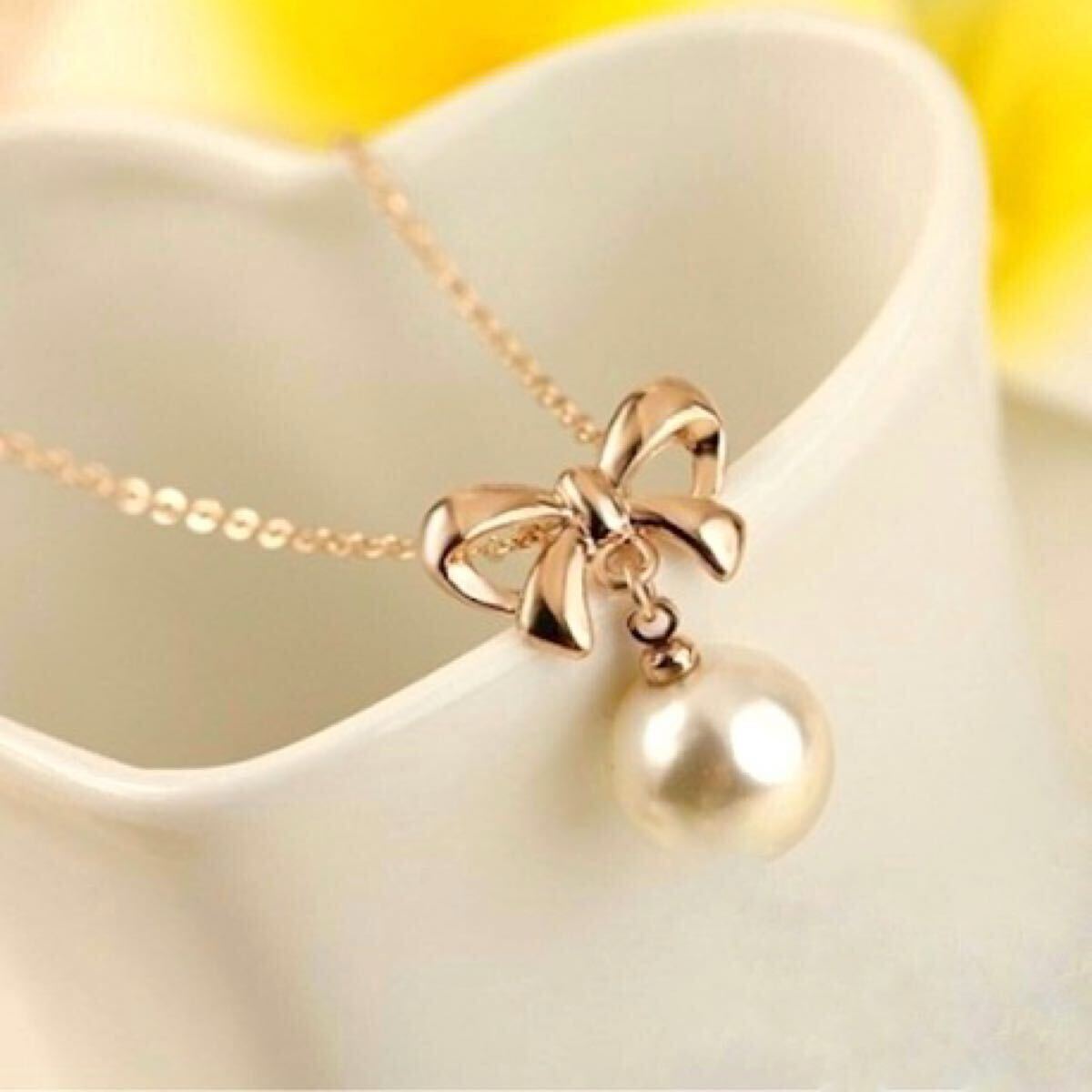 リボン・パール・ネックレス・ゴールド色拍卖