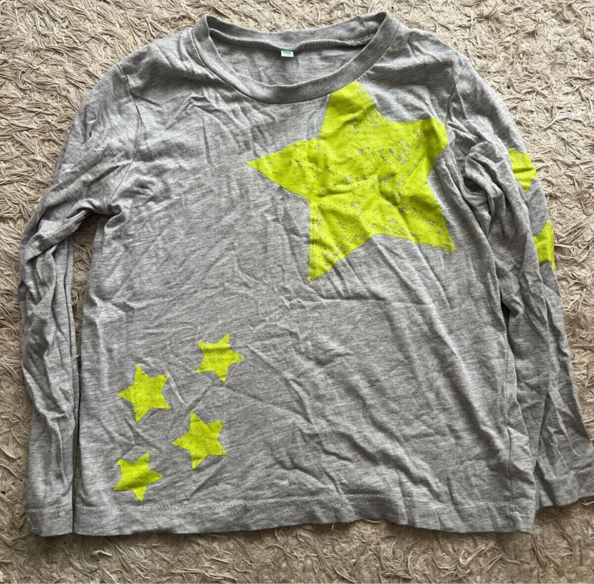 西松屋ELFINDOLL 蛍光イエロー星柄長袖カットソー ライトグレーメランジ 120拍卖