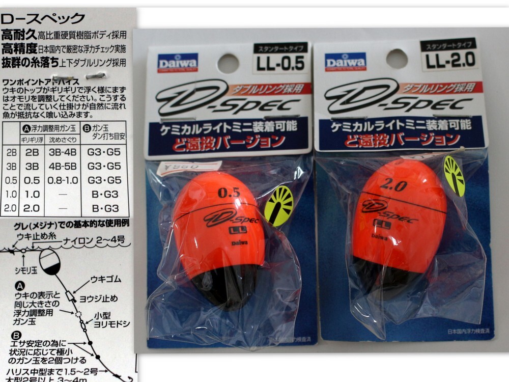 1188/未使用品・長期店頭販売品/Daiwa ダイワ Dスペック スタンダード LL-0.5とLL-2.0 2個セット ★ケミカルライトミニ装着可能拍卖