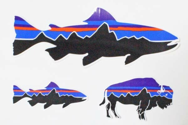 パタゴニア ステッカー フィッツロイ 3種セット PATAGONIA FITZROY STICKER トラウト バイソン SET 魚 鱒 釣 動物 シール カスタム 新品拍卖