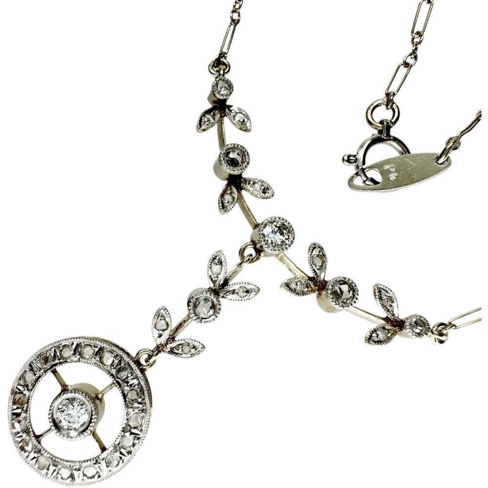 アンティークデザイン ダイヤモンド(マルチカット) ネックレス K20WGホワイトゴールド/Ptプラチナ 5.2g 45cm レディース拍卖