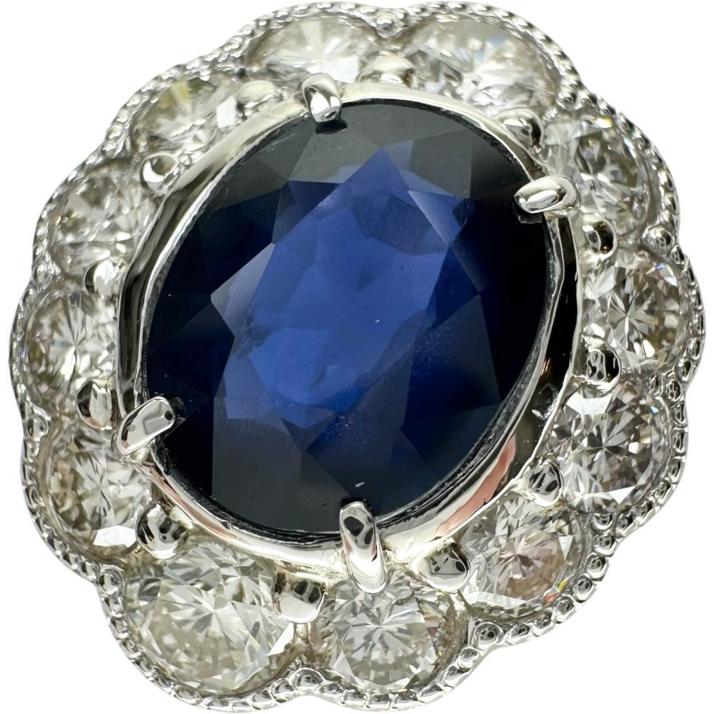 11.5号 ビルマ産非加熱サファイア 2.08ct ダイヤモンド 1.23ct リング・指輪 Pt950プラチナ 8.2g レディース拍卖