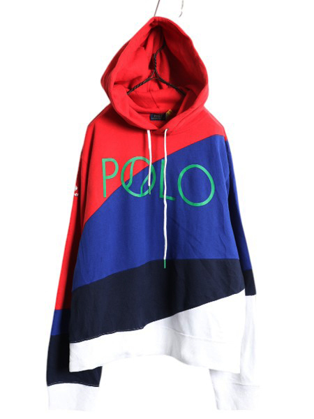 ポロ ラルフローレン クレイジー パターン スウェット フード パーカー メンズ XL / トレーナー 両面 プリント 裏起毛 プルオーバー テニス拍卖
