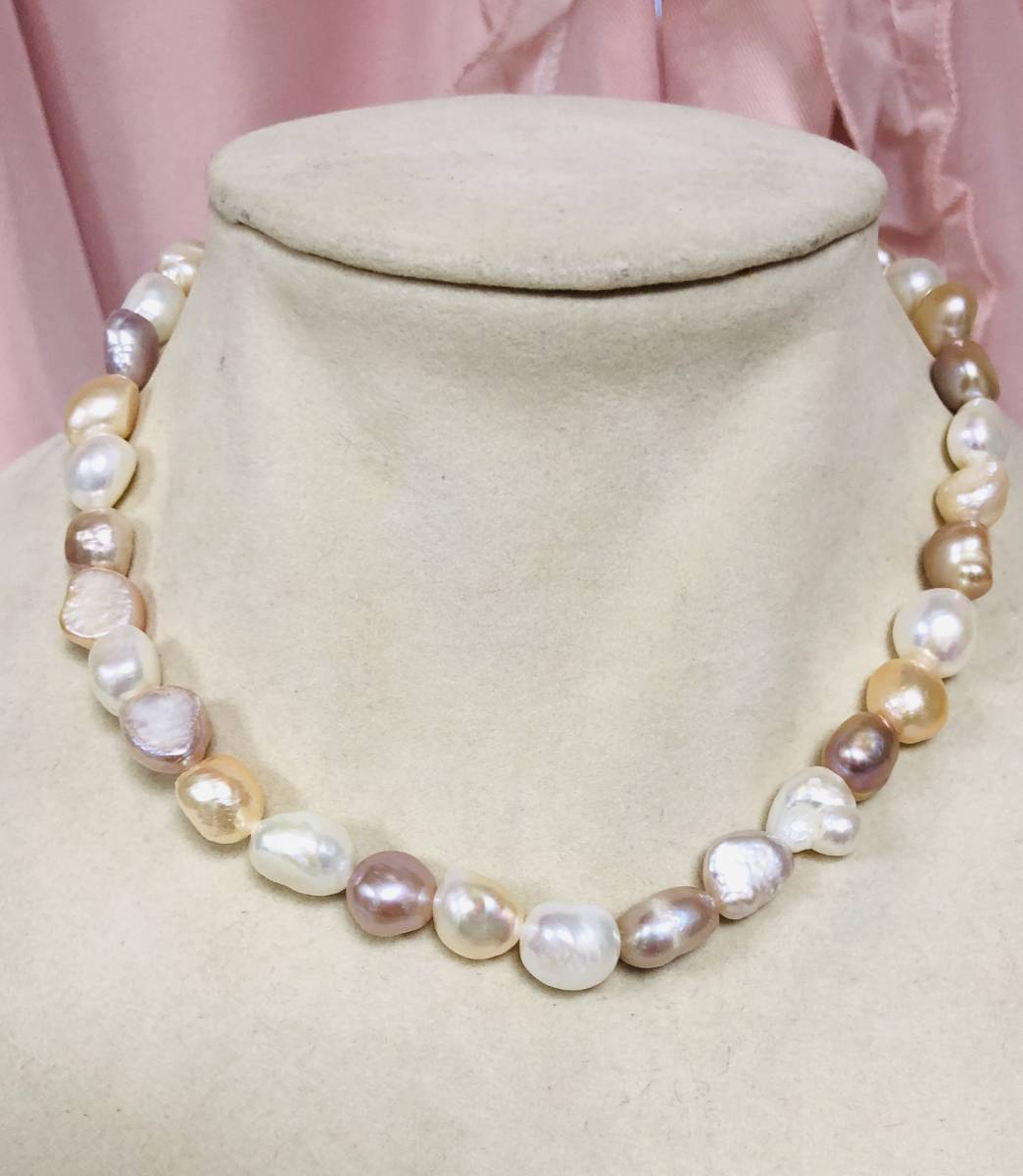 815mb大粒♪11-10mm天然淡水真珠/バロックパールネックレス♪6月の誕生石♪拍卖