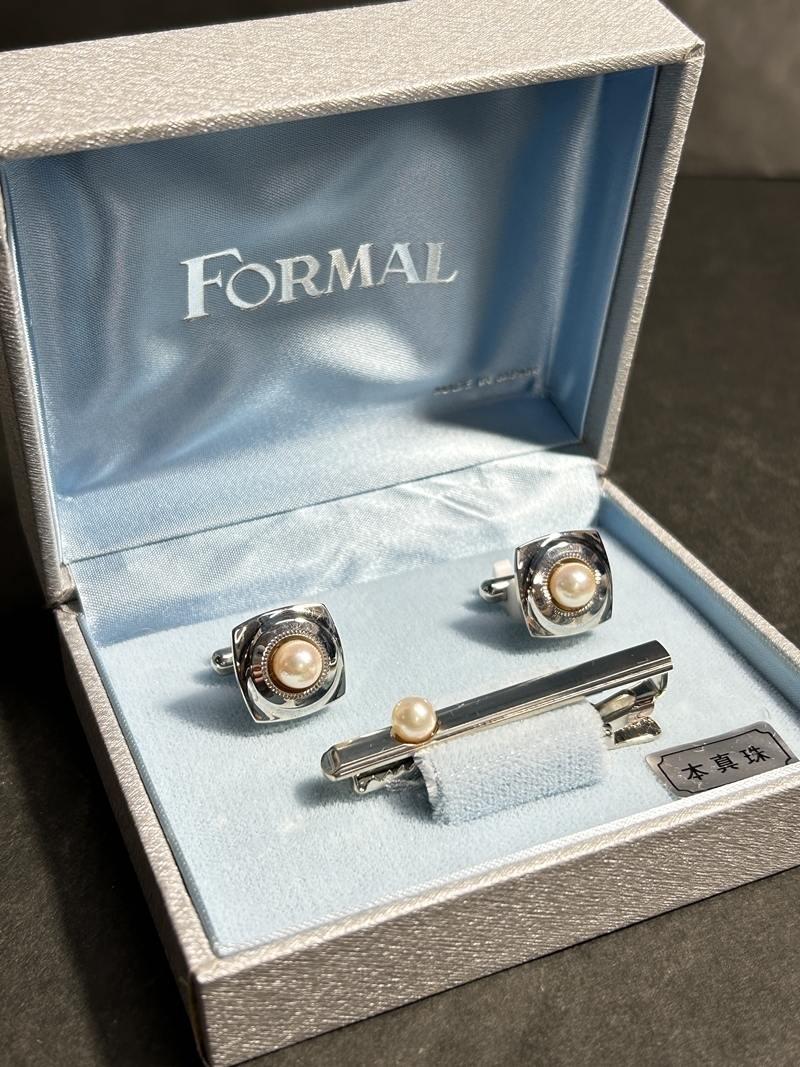 ● コレクター必見 本真珠 カフス タイピン セット メンズ アクセサリー ケース付き ファッション 小物 ワンポイント コレクション my763拍卖