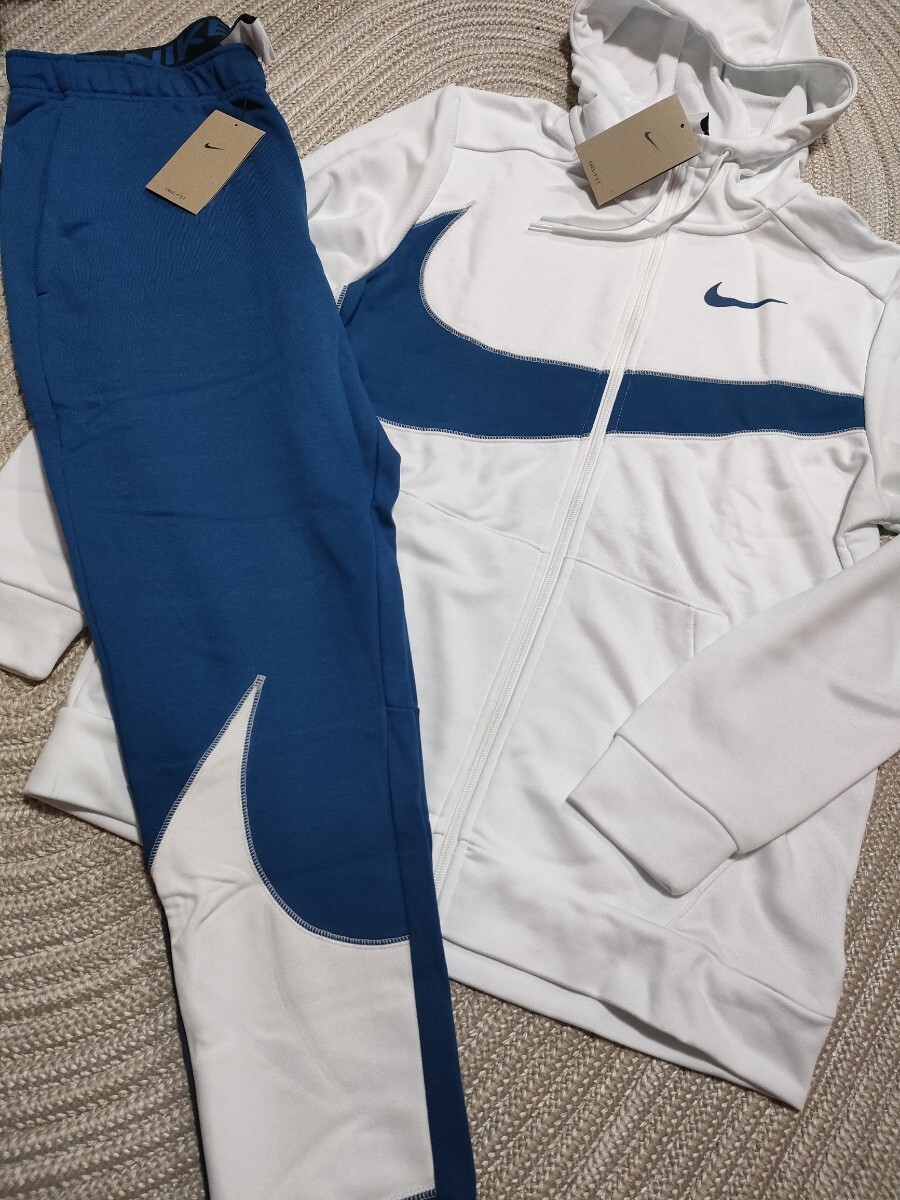 新品 定価19470 NIKE ビッグスウッシュ スウェット パーカー セットアップ L ホワイト×ブルー 白 青 ナイキ 上下 メンズ パンツ拍卖