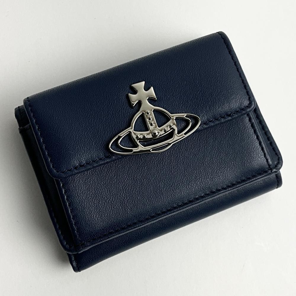ヴィヴィアンウエストウッド 三つ折り財布 Vivienne Westwood SMOOTH LEATHER 100% 牛革 52010013 L001Q K401 ネイビー 訳あり拍卖