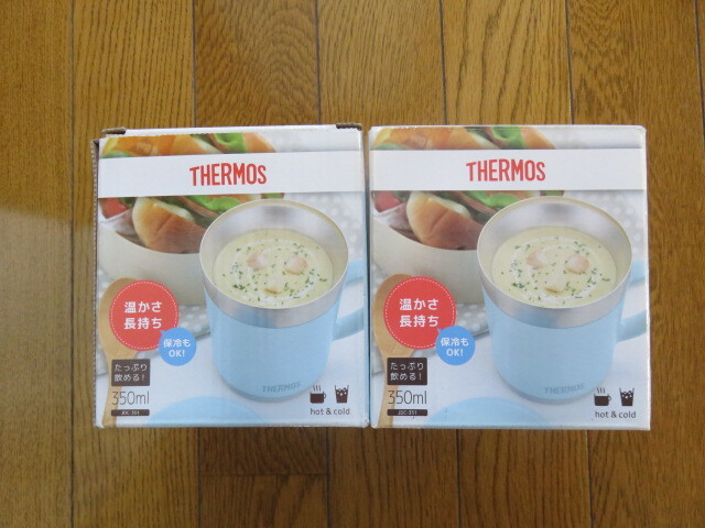 【新品】THERMOSサーモス蓋付き保温保冷マグカップ350ml 2個セット ライトブルー拍卖
