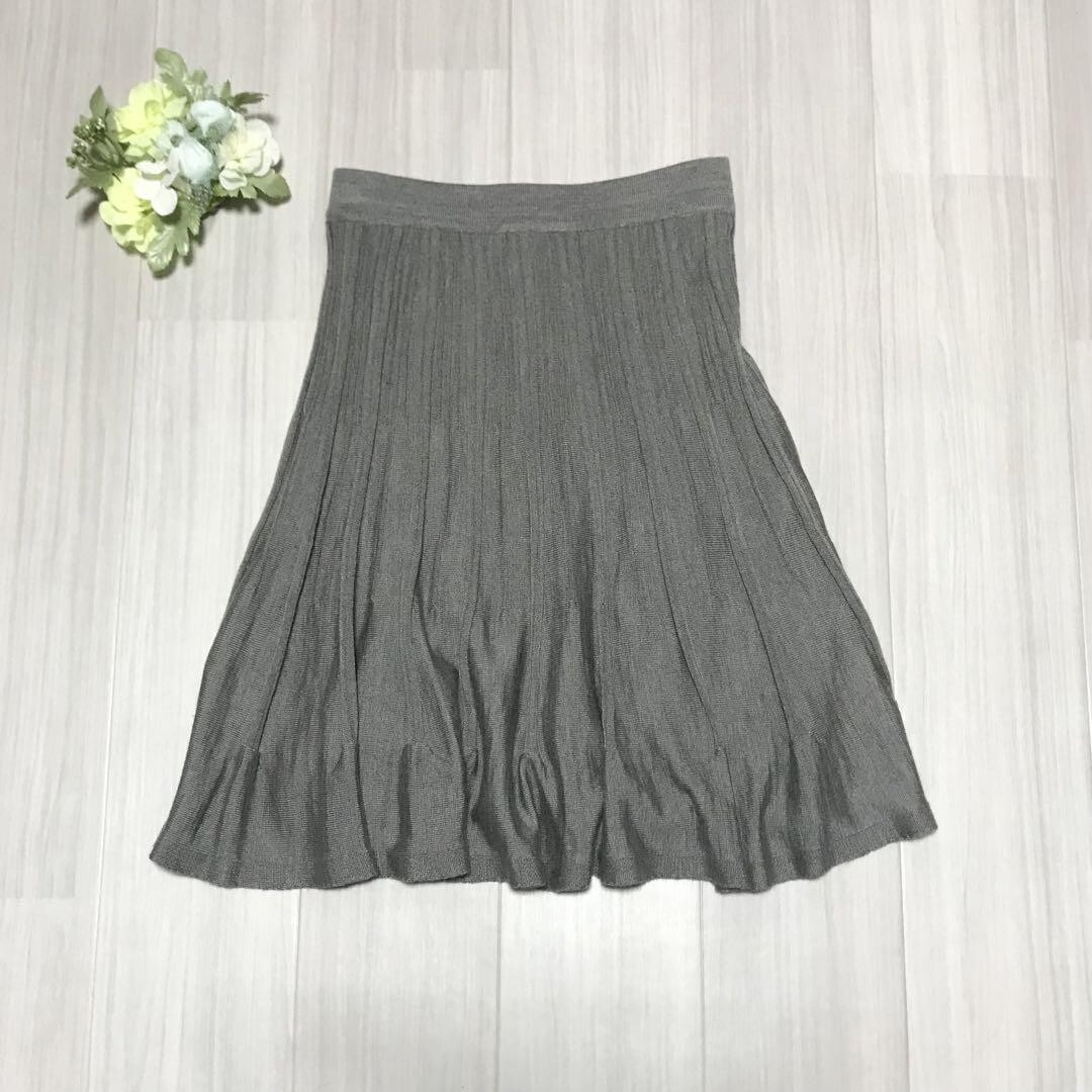 レディース ひざ丈ニットスカート サイズL 毛10% ウエスト69〜77cm b0064拍卖