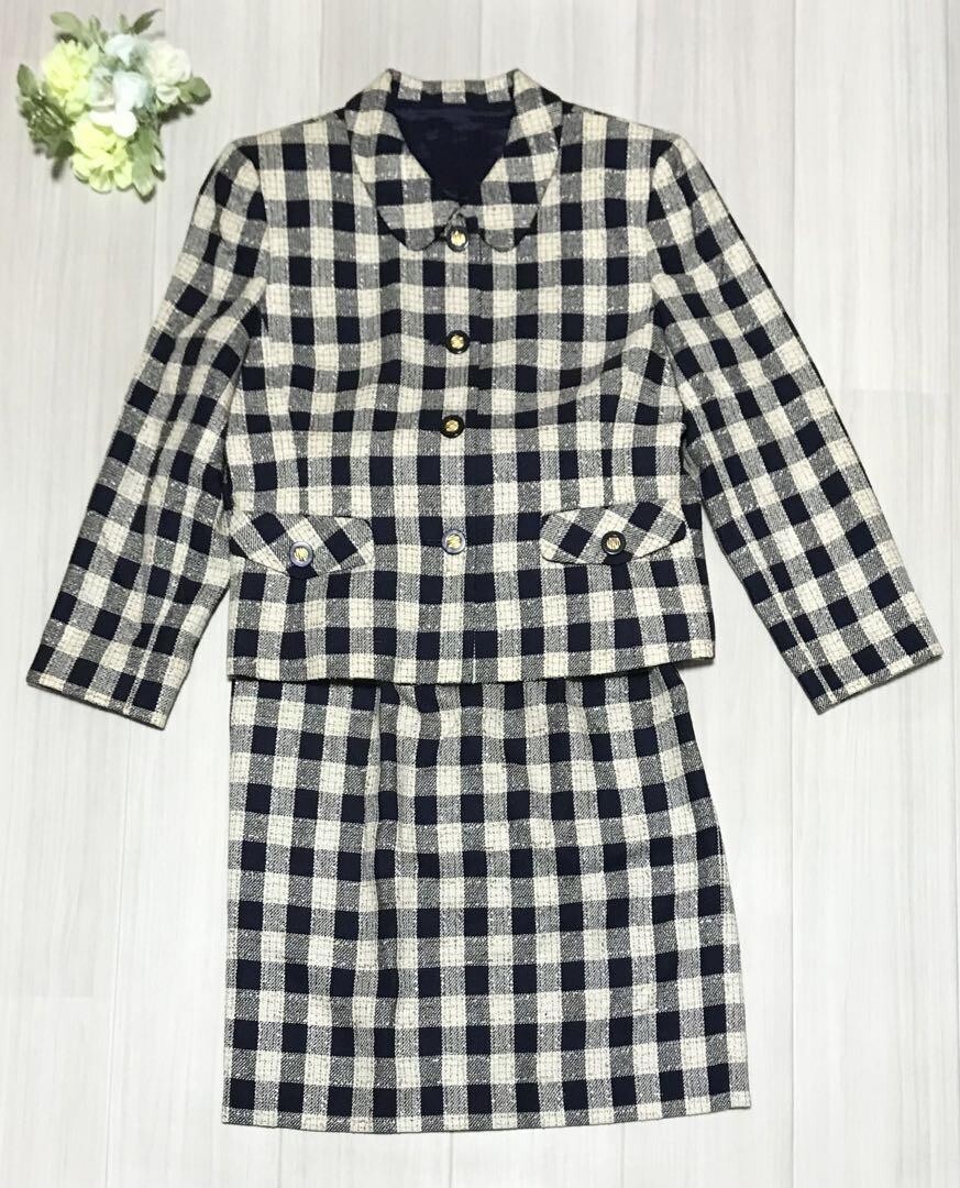 CREAGARAN レディース ジャケット スカート2点セット サイズ9(M相当) 絹45% 毛38% 裏地キュプラ100% b0070拍卖