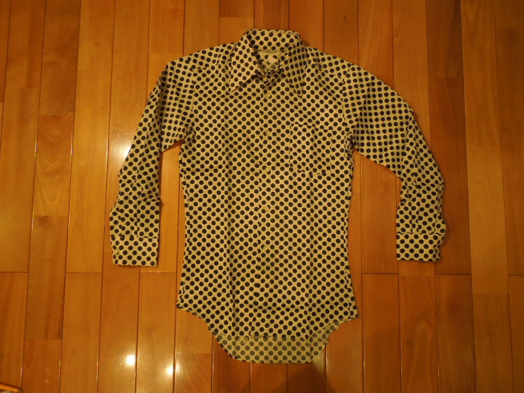 EAGLE EXCEL 70'sヴィンテージ 長袖シャツ ポリシャツ ドットプリントシャツ Mサイズ拍卖