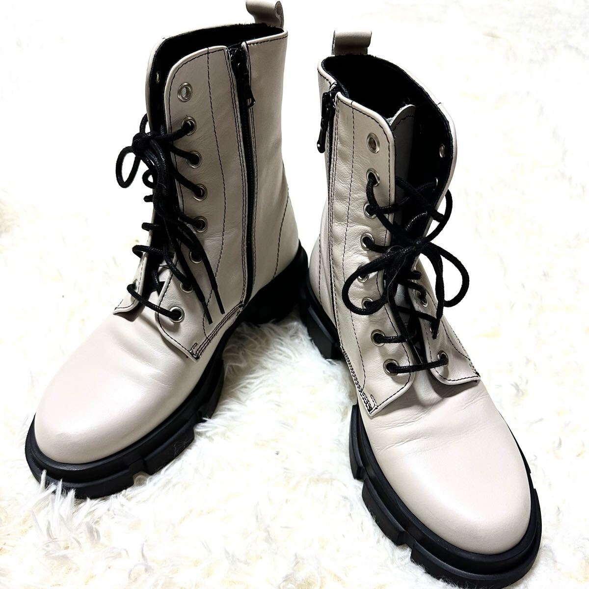 未使用限定色 PELLICO SUNNYペリーコサニーレザーブーツ35ベージュ サイドジップ拍卖