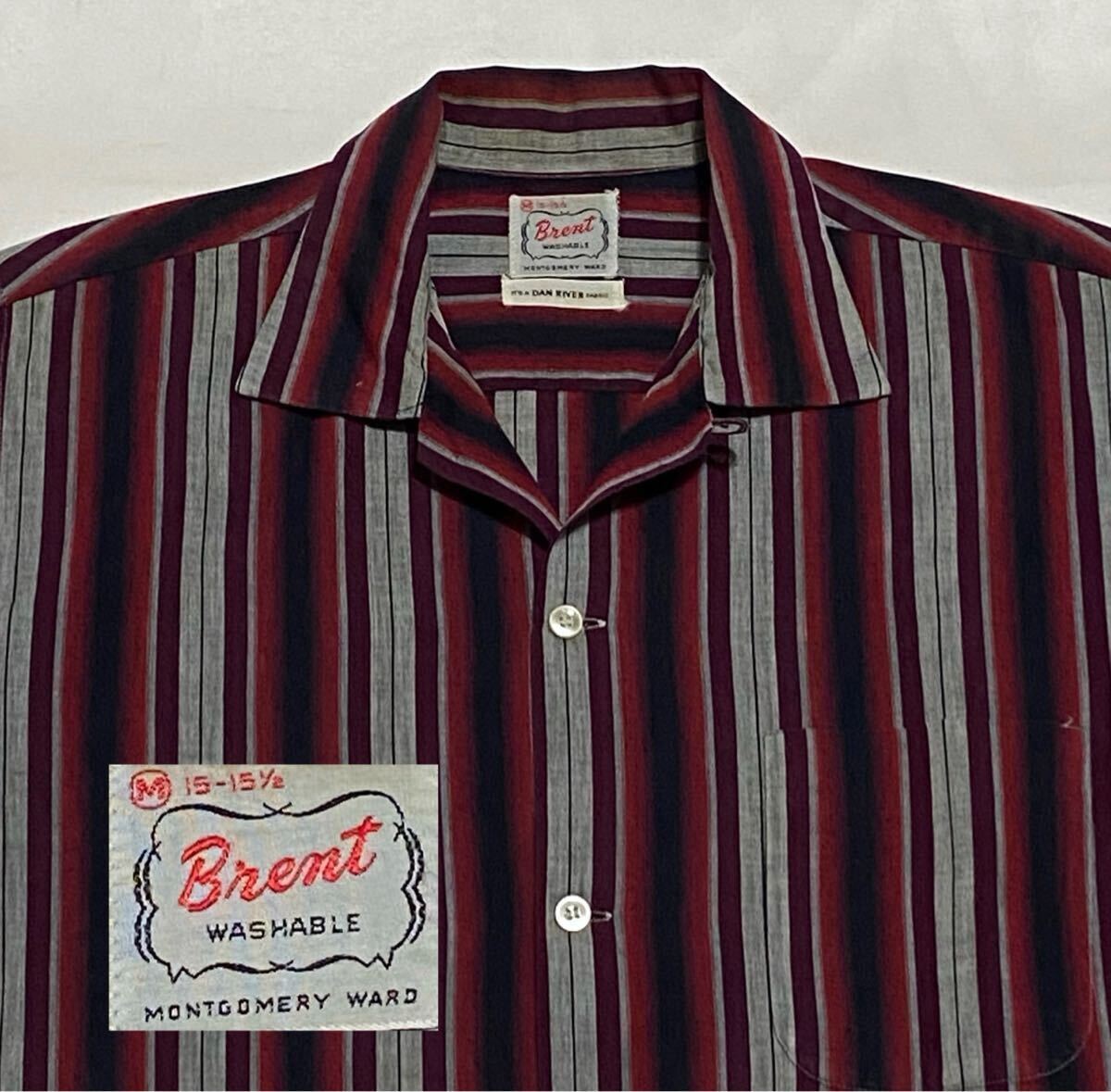 50's Brent MONTGOMERY WARD シャドーストライプ コットンシャツ Mサイズ ビンテージ古着 ロカビリー オンブレ ELVIS 50年代 60's vintage拍卖