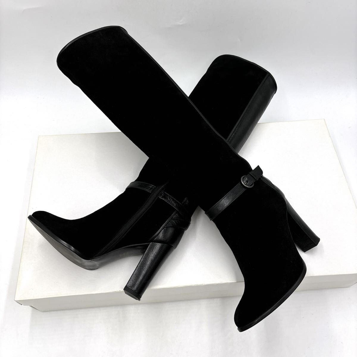 * 良品 箱付き 日本製 '洗練されたシルエット' DIANA ダイアナ 本革 コンビレザー ロング ヒール ブーツ 革靴 23.5cm U レディース 拍卖