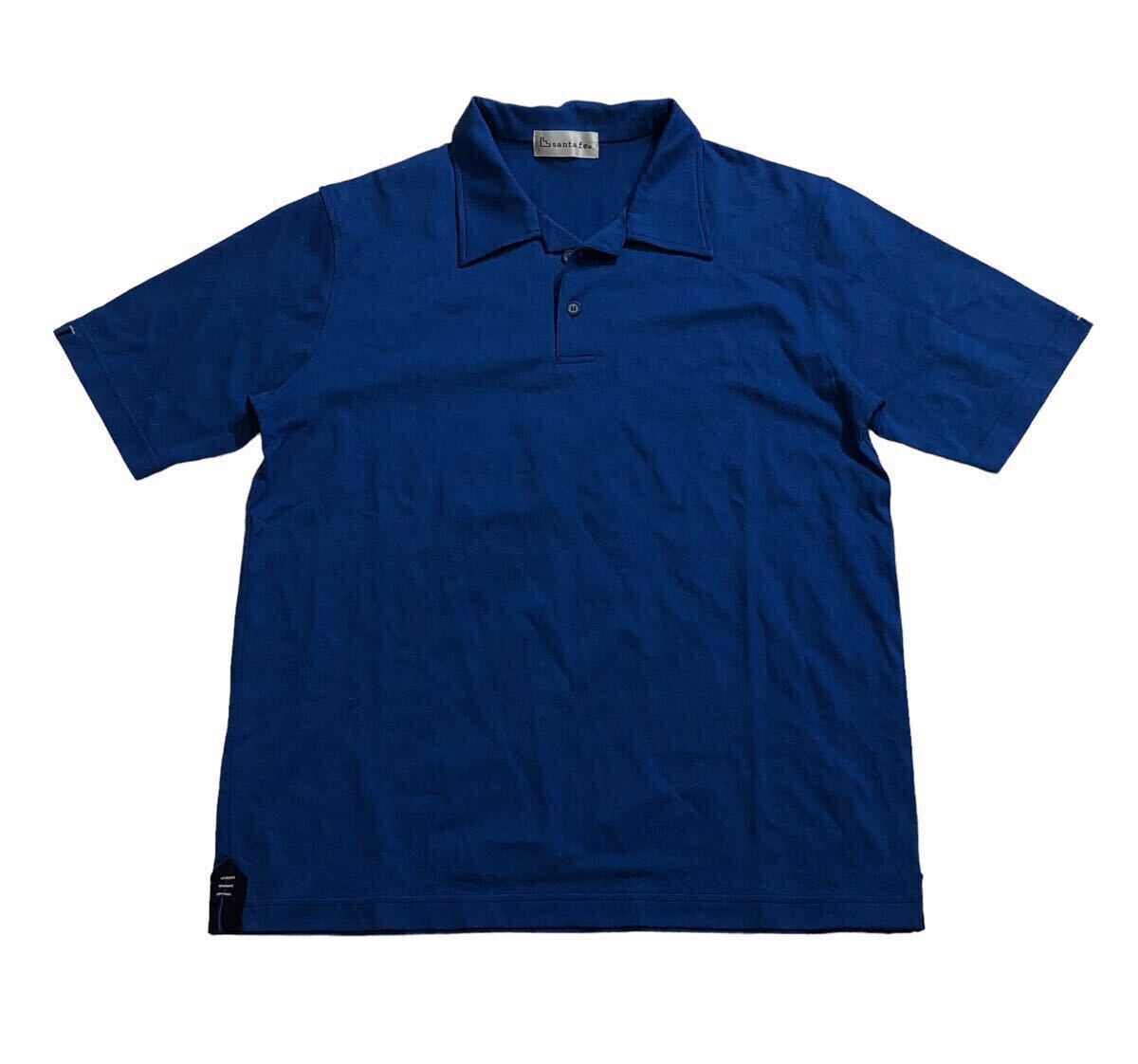 送料無料 ■ santa fe サンタフェ ■ フラワー 織柄 半袖 ポロシャツ ブルー拍卖
