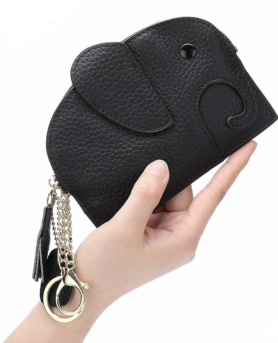 【再入荷】大人気♪本革仕様ゾウさん小銭入れコインケース 象ミニ財布 ブラック拍卖