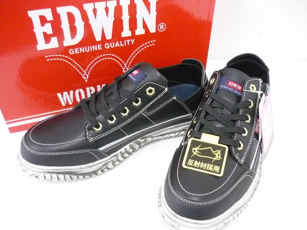 104/新品!格安!EDWIN エドウィン かかとが踏める安全靴 セーフティシューズ 25.0cm ブラック黒 デニムにピッタリのおしゃれカジュアル!拍卖