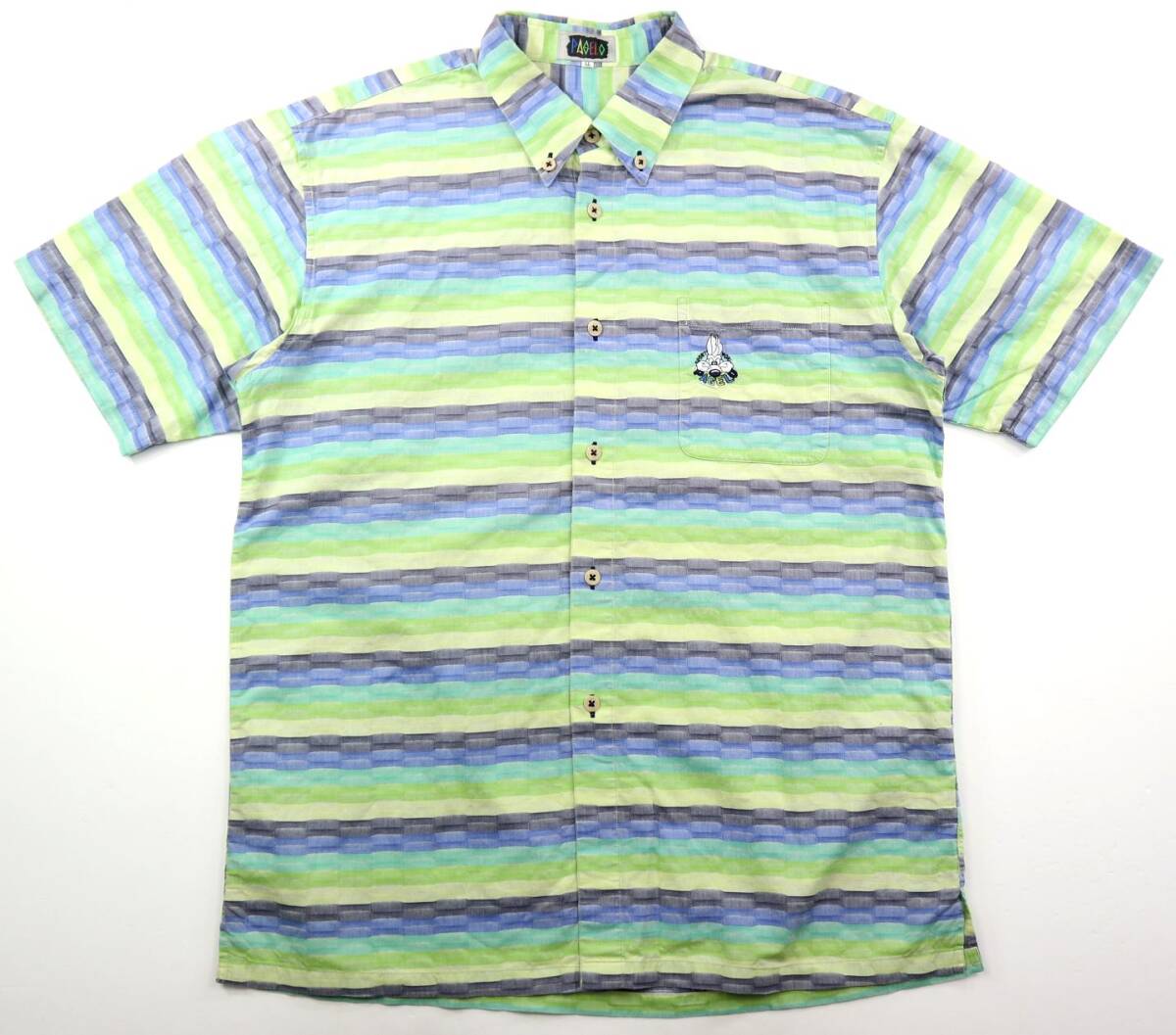 美品★PAGELO パジェロ ボタンダウン ジャガード半袖シャツ/LLサイズ拍卖