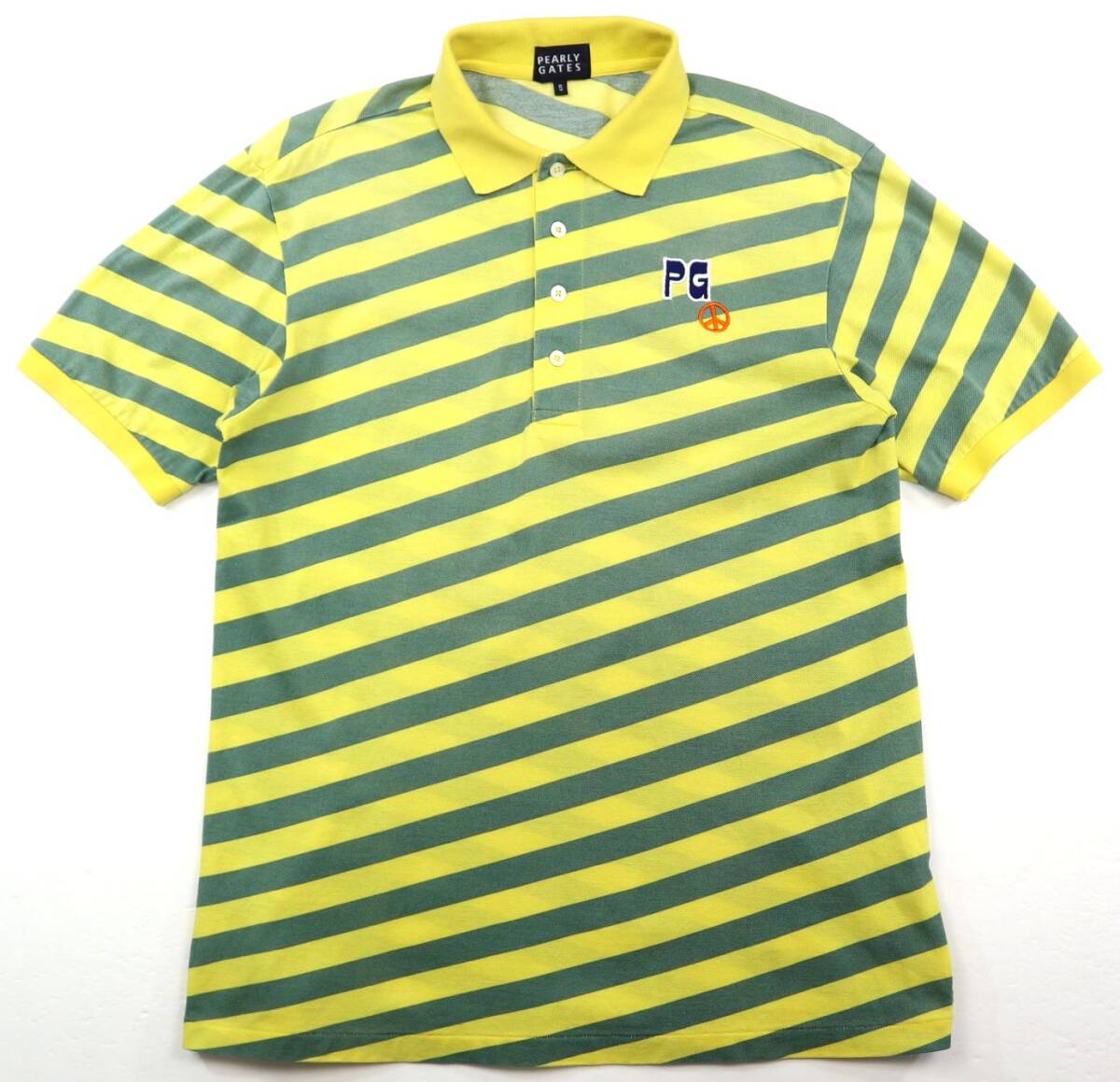 正規★PEARLY GATES パーリーゲイツ ボーダー柄 半袖鹿の子ポロシャツ/サイズ5拍卖