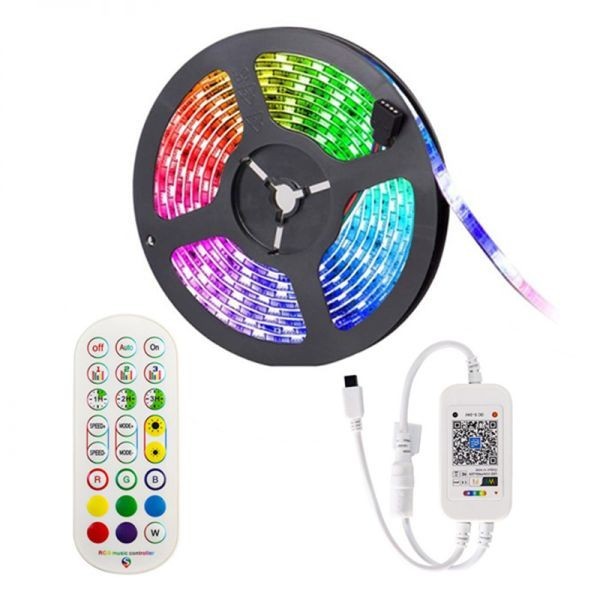 LEDテープライト 12V RGB 5M コントローラー スマホ操作 APP制御 Bluetooth接続 タイマー機能 音声同期 イルミネーションライト DD09setAPP拍卖