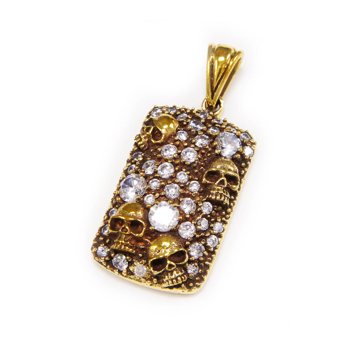 スカル ドッグタグ ジルコニア 真鍮 ペンダント ND-069拍卖