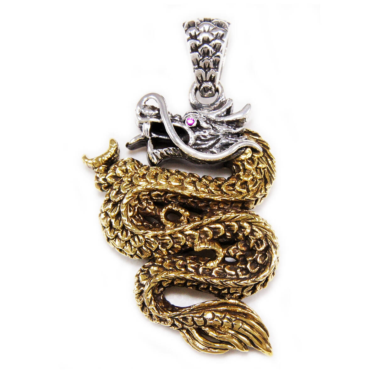 ドラゴン 竜 ルビージルコニア 真鍮 925シルバー ペンダント SA-047拍卖