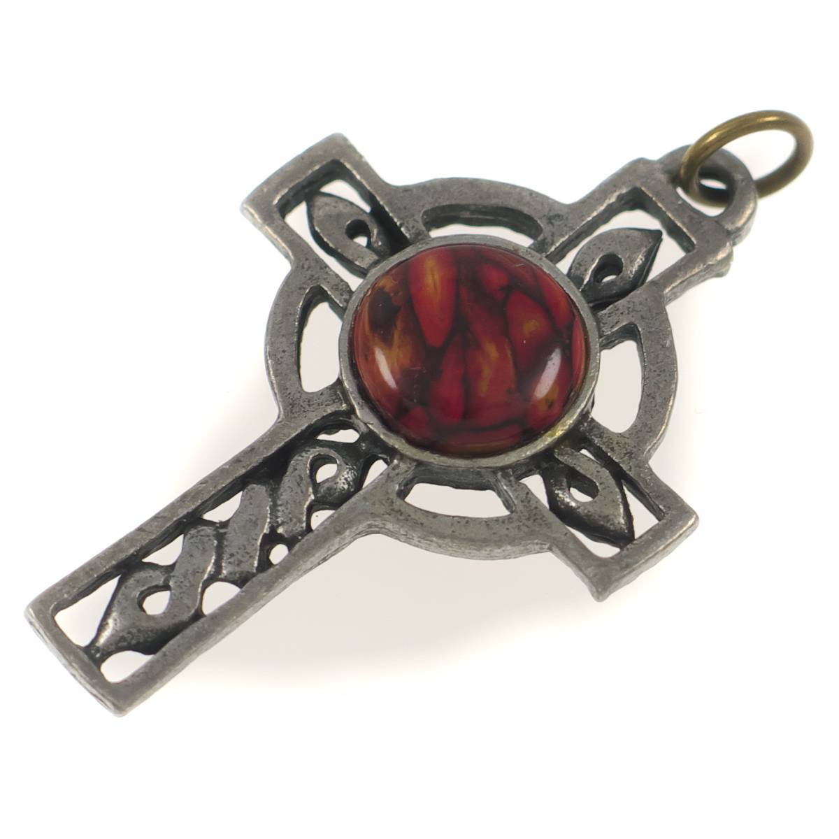 UK3310◆ ケルト十字 レッド系マーブル模様のストーン 色石 クロスモチーフ 英国 イギリス ◆ ヴィンテージ ペンダント ネックレスに ◆拍卖