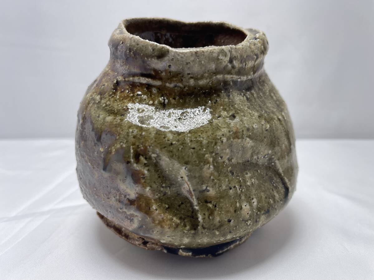 土器 花瓶 信楽焼 大口 吊り下げ金具あり 作者不明 発送60サイズ キズや汚れ ダメージあり拍卖