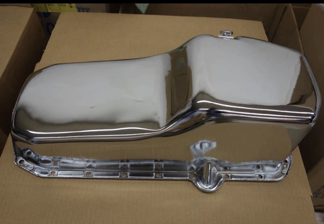 シボレースモールブロック1980~1985クロームエンジンオイルパン新品。インパラベルエアカマロコルベットGM車ハイドロローライダー拍卖